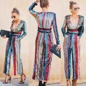 Vici Pop the Champagne Sequin Jumpsuit sz Small